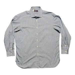Ralph Lauren Purple Label Mens 17 Blue White Striped Dress Shirt Made in Italy